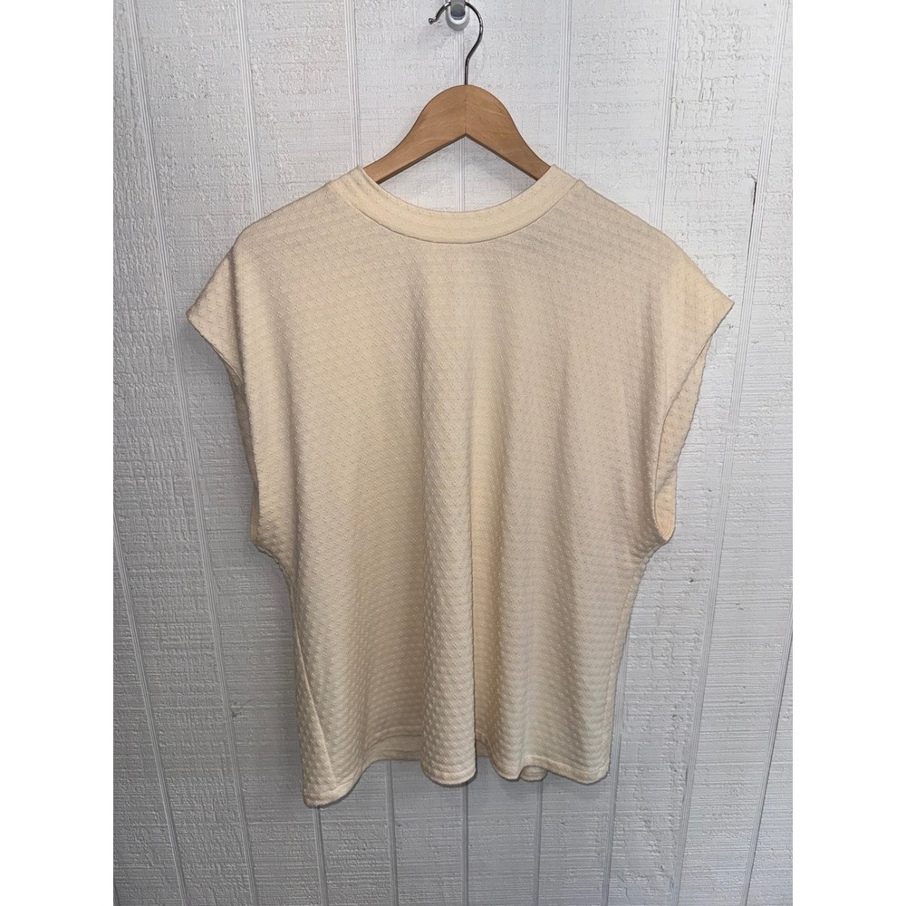 Umgee Cap Sleeve Top Womens Cream Textured Diamond Knit Triple Tie Back Medium